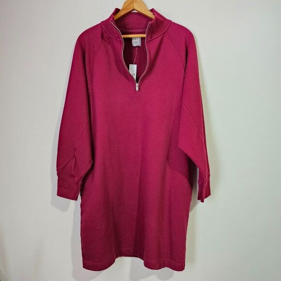 NWT GAP SWEATS MAROON RED QUARTER ZIP BATWING SLEEVES OVERSIZED SIZE SMALL - Picture 1 of 16